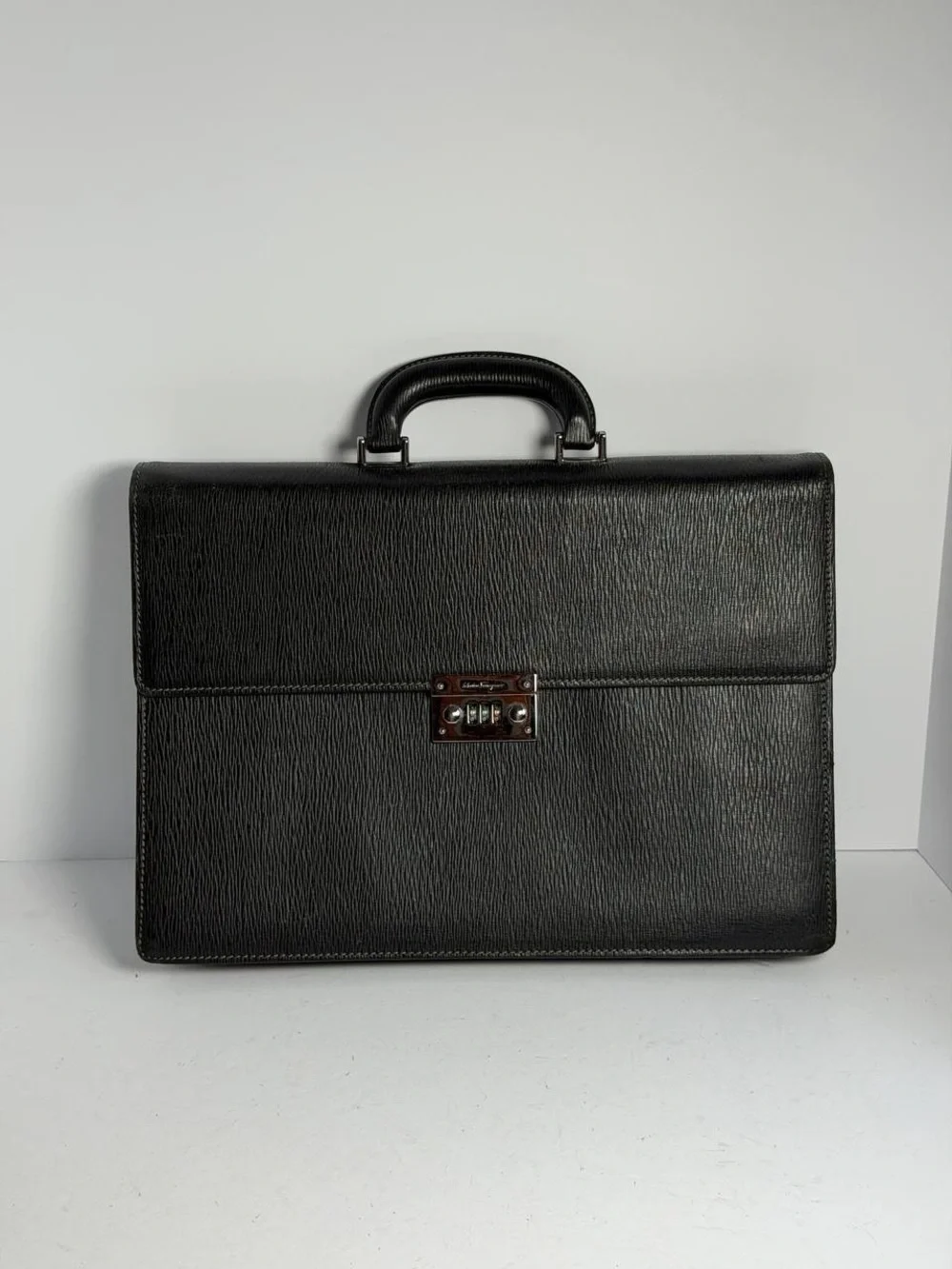 Salvatore Ferragamo Black Leather Sturdy Briefcase Business Bag